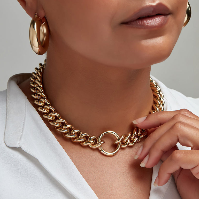 Heavy gold curb chain necklace