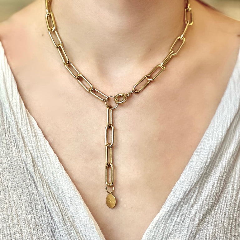 Paperclip chain worn as a lariat
