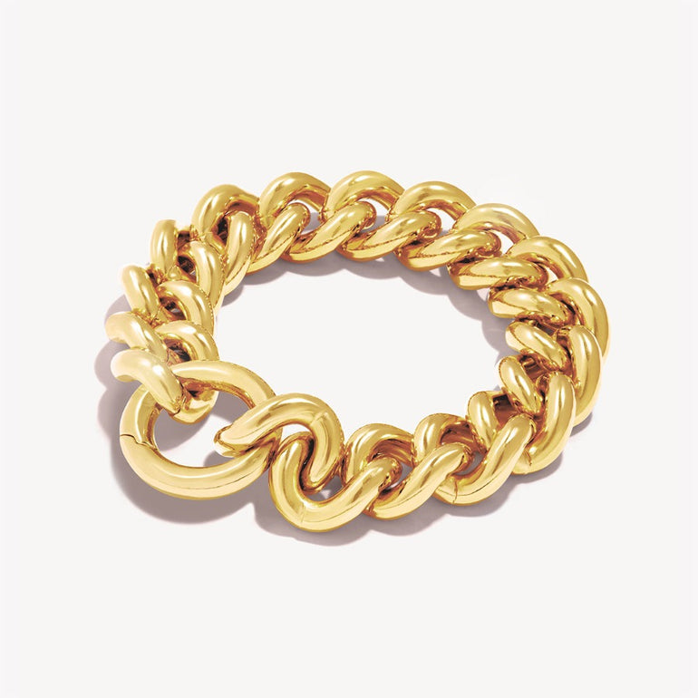 Chunky curb chain bracelet in gold plate.