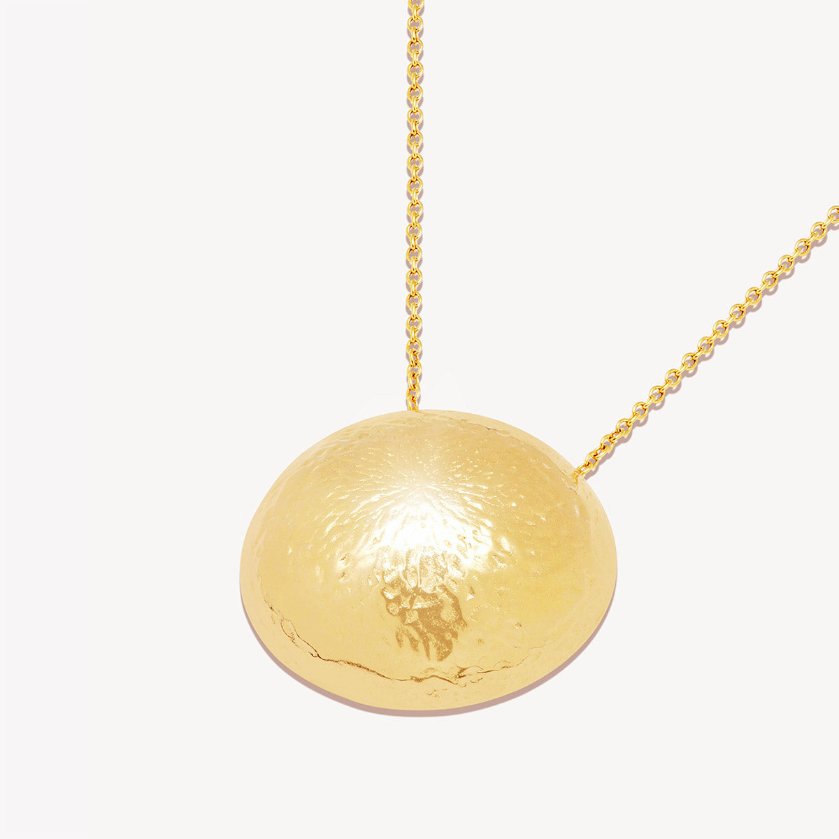 30" long gold chain necklace with 2" domed pendant