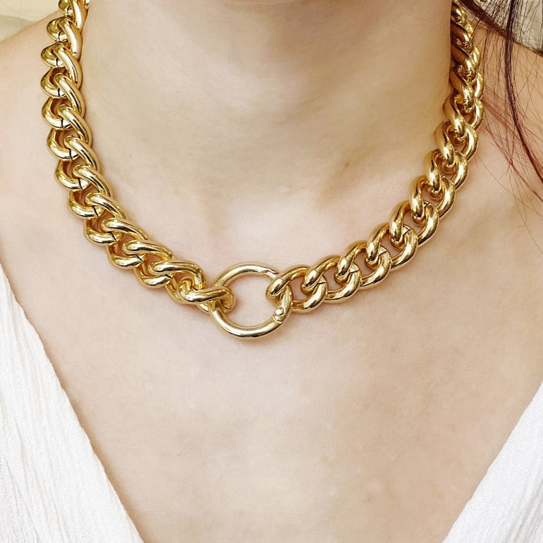 Heavy gold curb chain necklace